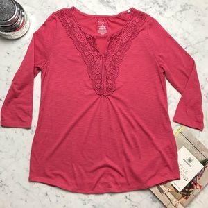 Sonoma Life + Style Pink V Neck 3/4 Sleeve Top